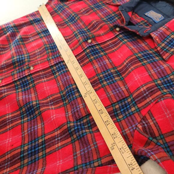 Vintage Pendleton Wool Plaid Shirt Red Tartan Button-Up Lined Size L USA 80s - Picture 4 of 7